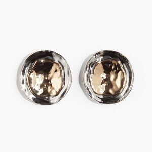 Hammered Two Toned Silver and Gold Round Earrings